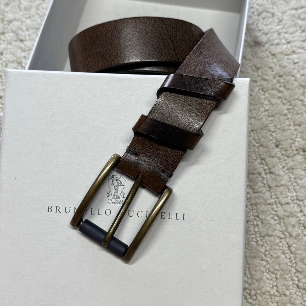Brunello Cucinelli Brown Leather Belt Small - Picture 8 of 8
